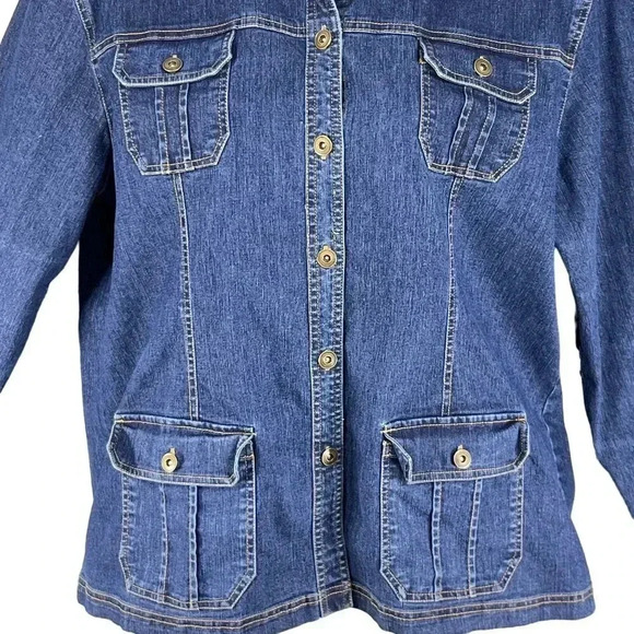 Vintage Erika Womens XL Stretch Fit Denim Jean Jacket Coat  Button Up 4 Pocket - Picture 5 of 16